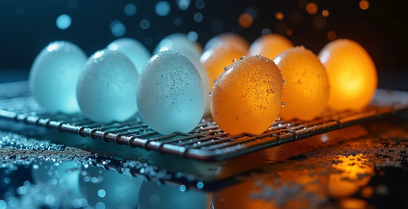 Time-lapse visualization of chocolate egg cooling in professional environment