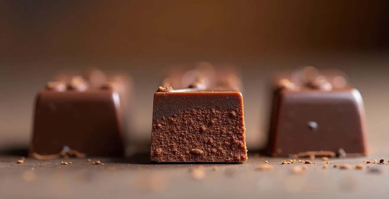 Visual comparison of appropriately sized chocolate portions next to a coffee cup for a mindful break.
