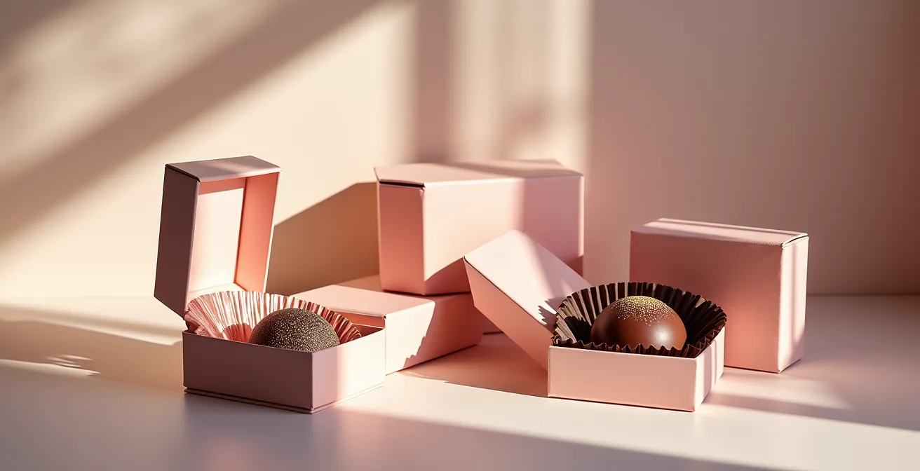 Elegant insulated wedding favor boxes with chocolate treats protected for transport